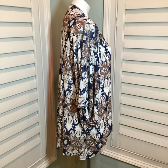 Navy Mesh Scroll Print Kimono Cardigan - Picture 3 of 8